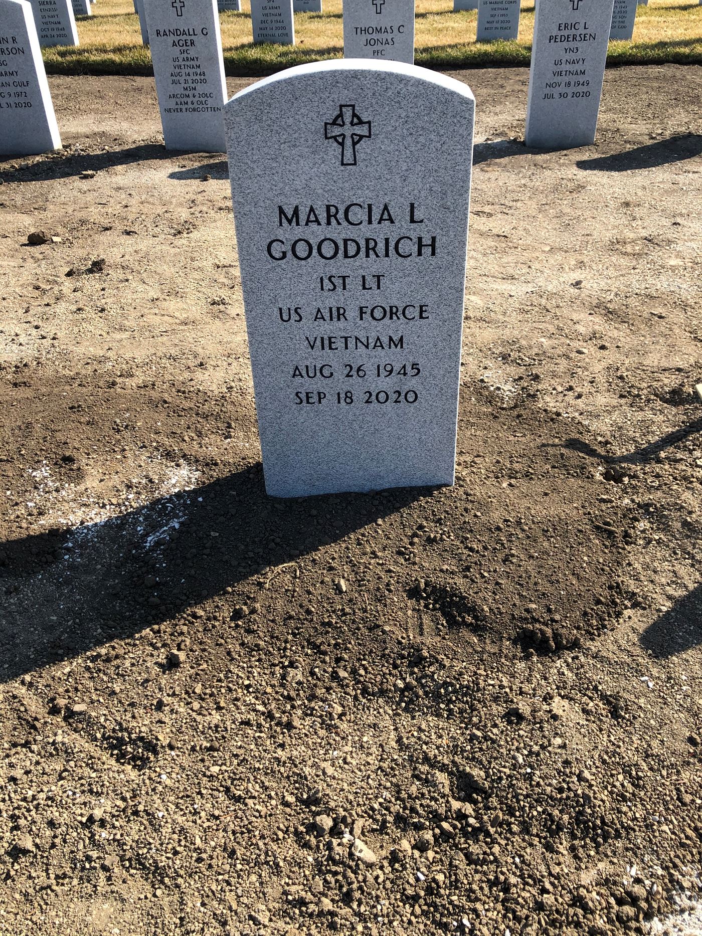 <i class="material-icons" data-template="memories-icon">account_balance</i><br/>Marcia Goodrich , Air Force<br/><div class='remember-wall-long-description'>
  In memory of my loving mother who served faithfully in the Air Force and continued serving until her death, helping veterans and their family through the American Legion</div><a class='btn btn-primary btn-sm mt-2 remember-wall-toggle-long-description' onclick='initRememberWallToggleLongDescriptionBtn(this)'>Learn more</a>