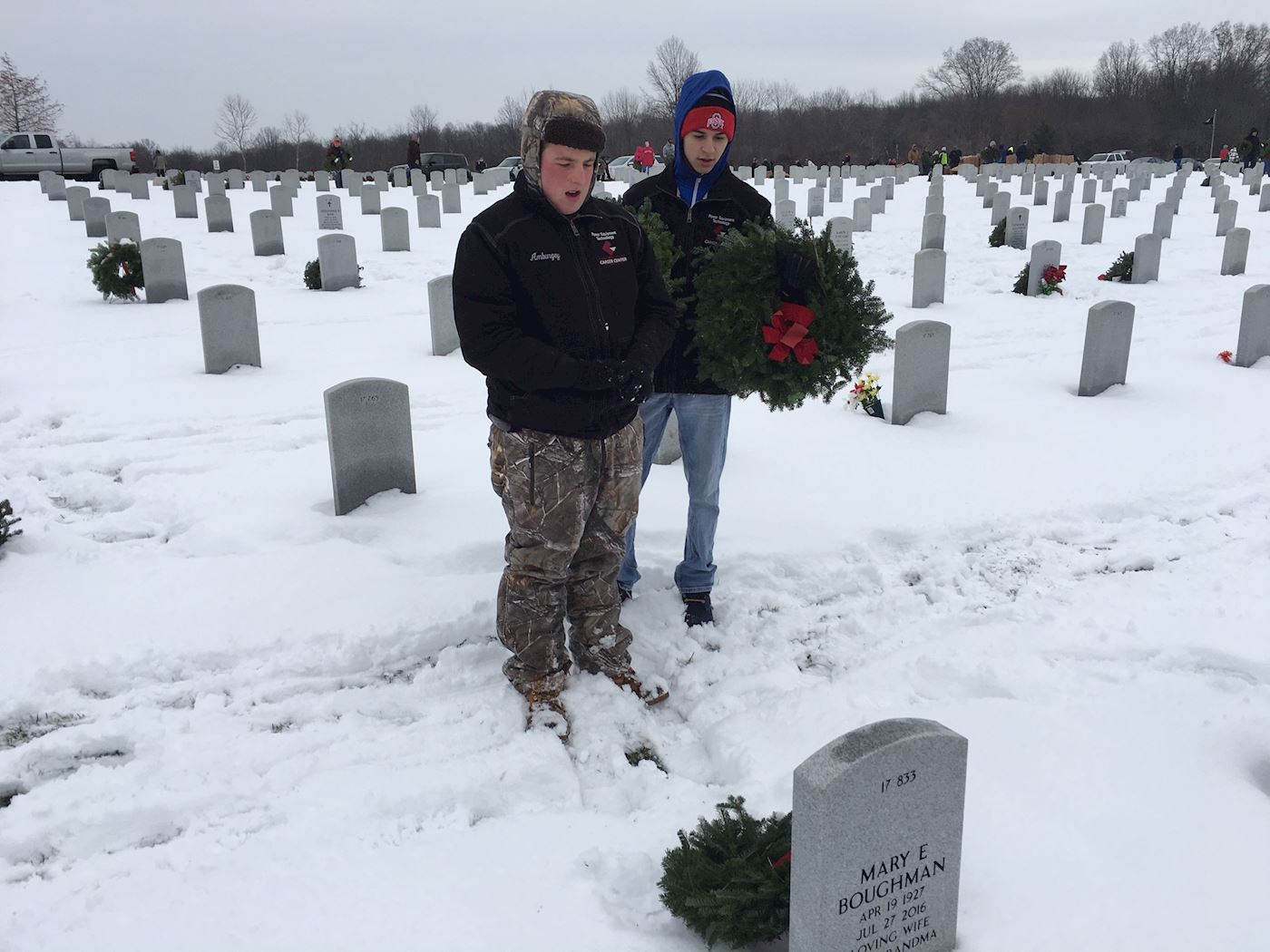Juniors Gavin Amburgey & Ian Lutkus laying a wreath out of respect for Ohio's fallen Hero's!