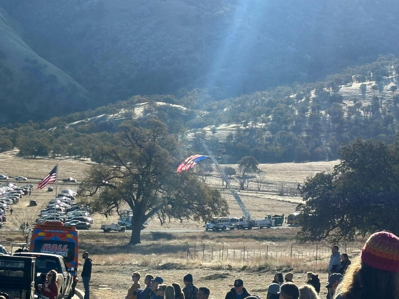2023 WAA Day with volunteers and the Bakersfield Fire Department flying the American flag<br>