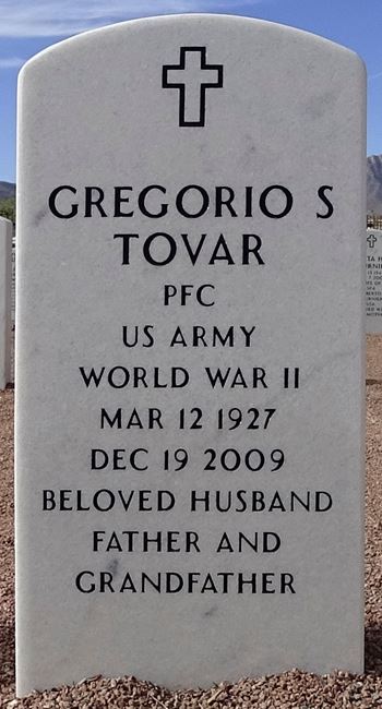 <i class="material-icons" data-template="memories-icon">account_balance</i><br/>GREGORIO TOVAR, Army<br/><div class='remember-wall-long-description'>IN MEMORY OF GREGORIO TOVAR PFC US ARMY WWII. DAD, WE MISS YOU AND THINK OF YOU EVERY DAY. THANK YOU FOR YOUR STRENGTH. IDA AND ARTURO TOVAR AND YOUR LOVING FAMILY</div><a class='btn btn-primary btn-sm mt-2 remember-wall-toggle-long-description' onclick='initRememberWallToggleLongDescriptionBtn(this)'>Learn more</a>
