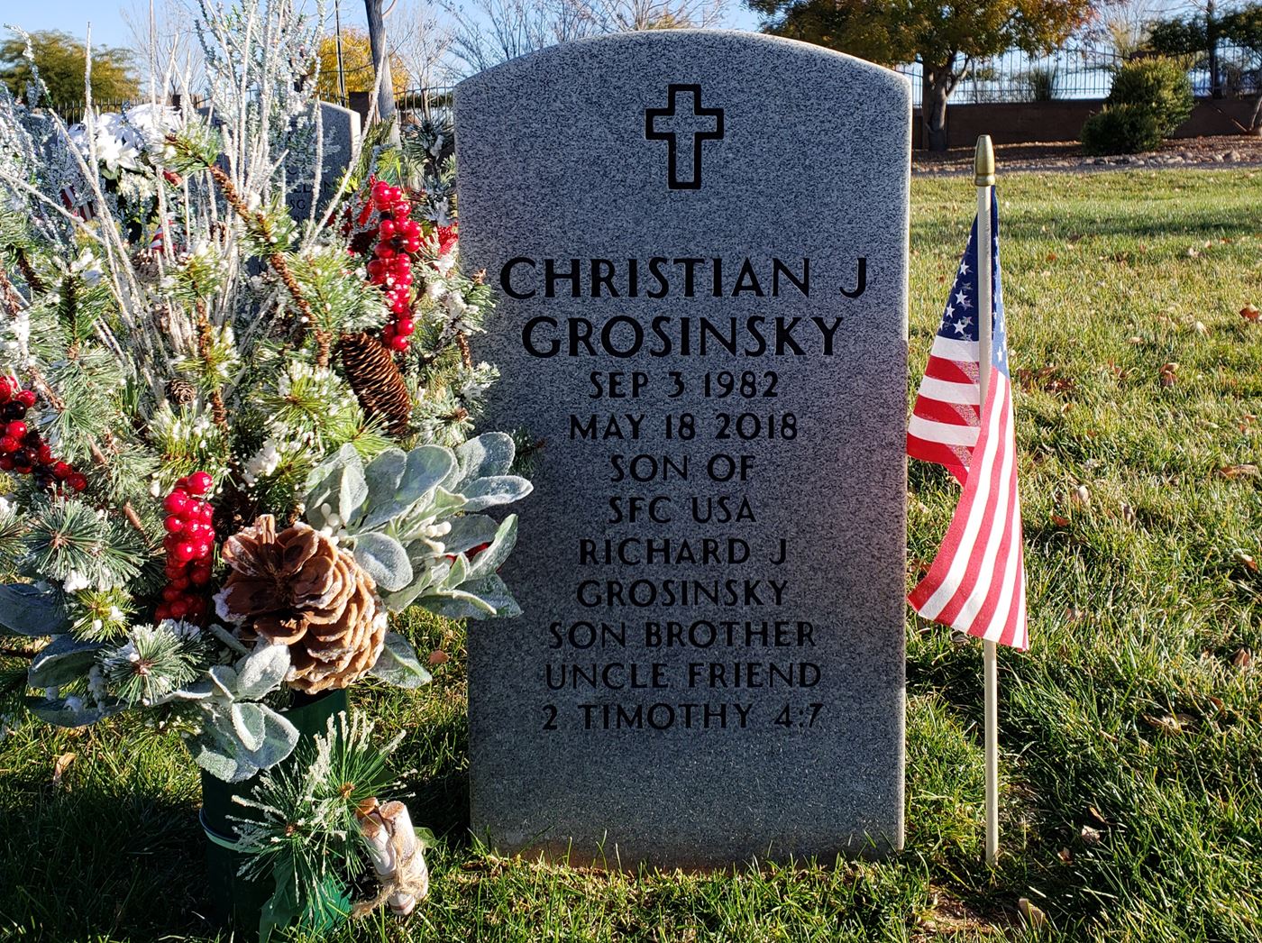 <i class="material-icons" data-template="memories-icon">message</i><br/>Christian Grosinsky<br/>Born 9/2/1982<br/>Passed on 5/18/2018<br/><div class='remember-wall-long-description'>Hey Brother
Love and miss you always</div><a class='btn btn-primary btn-sm mt-2 remember-wall-toggle-long-description' onclick='initRememberWallToggleLongDescriptionBtn(this)'>Learn more</a>