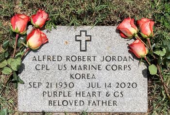 <i class="material-icons" data-template="memories-icon">stars</i><br/>Alfred Jordan, Marine Corps<br/><div class='remember-wall-long-description'>My father Alfred Jordan, Corporal USMC, Korean War, Two Purple Hearts. 

Always in our hearts.</div><a class='btn btn-primary btn-sm mt-2 remember-wall-toggle-long-description' onclick='initRememberWallToggleLongDescriptionBtn(this)'>Learn more</a>
