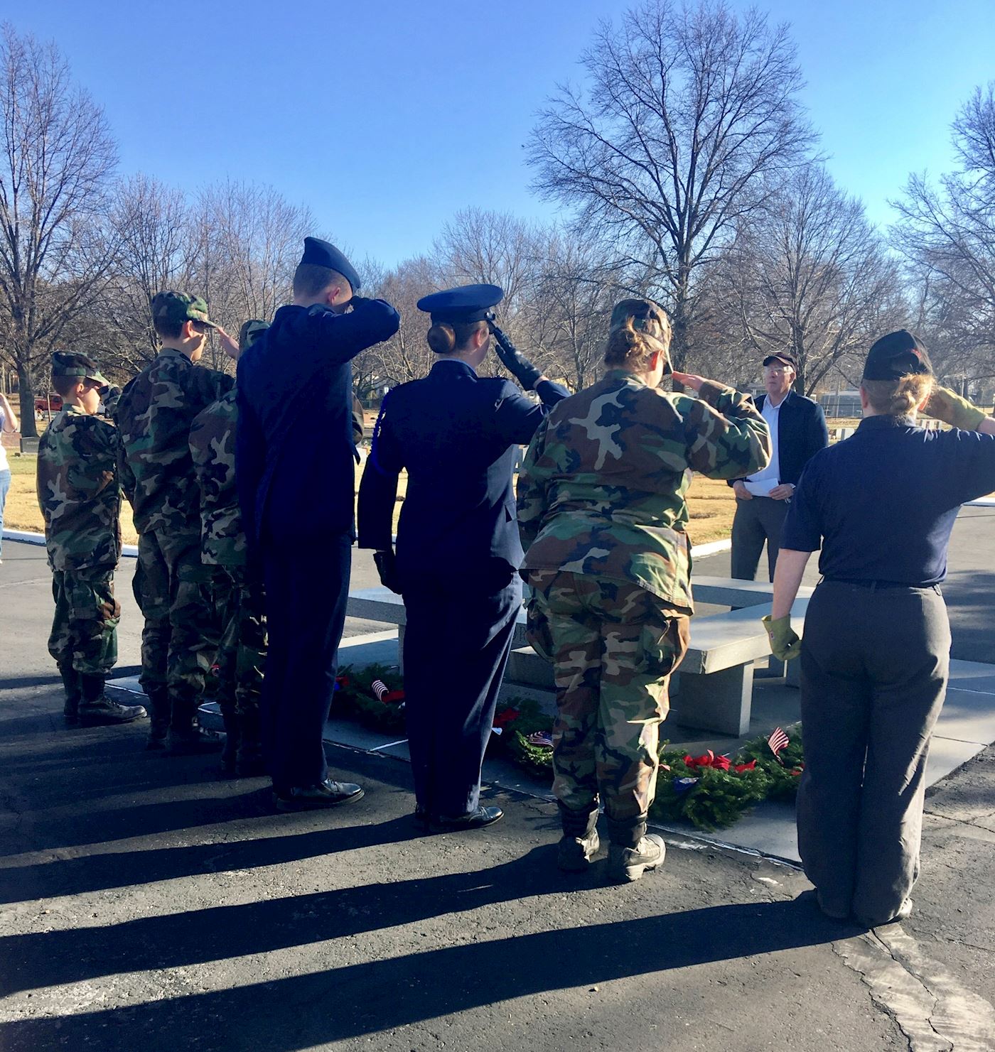 JR Cadets doing the colors and a wreath for each branch of the military.