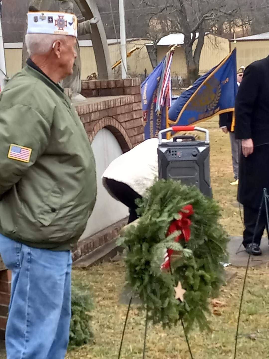 Commander James Gould placed the Ceremonial Wreath of their Post<br>