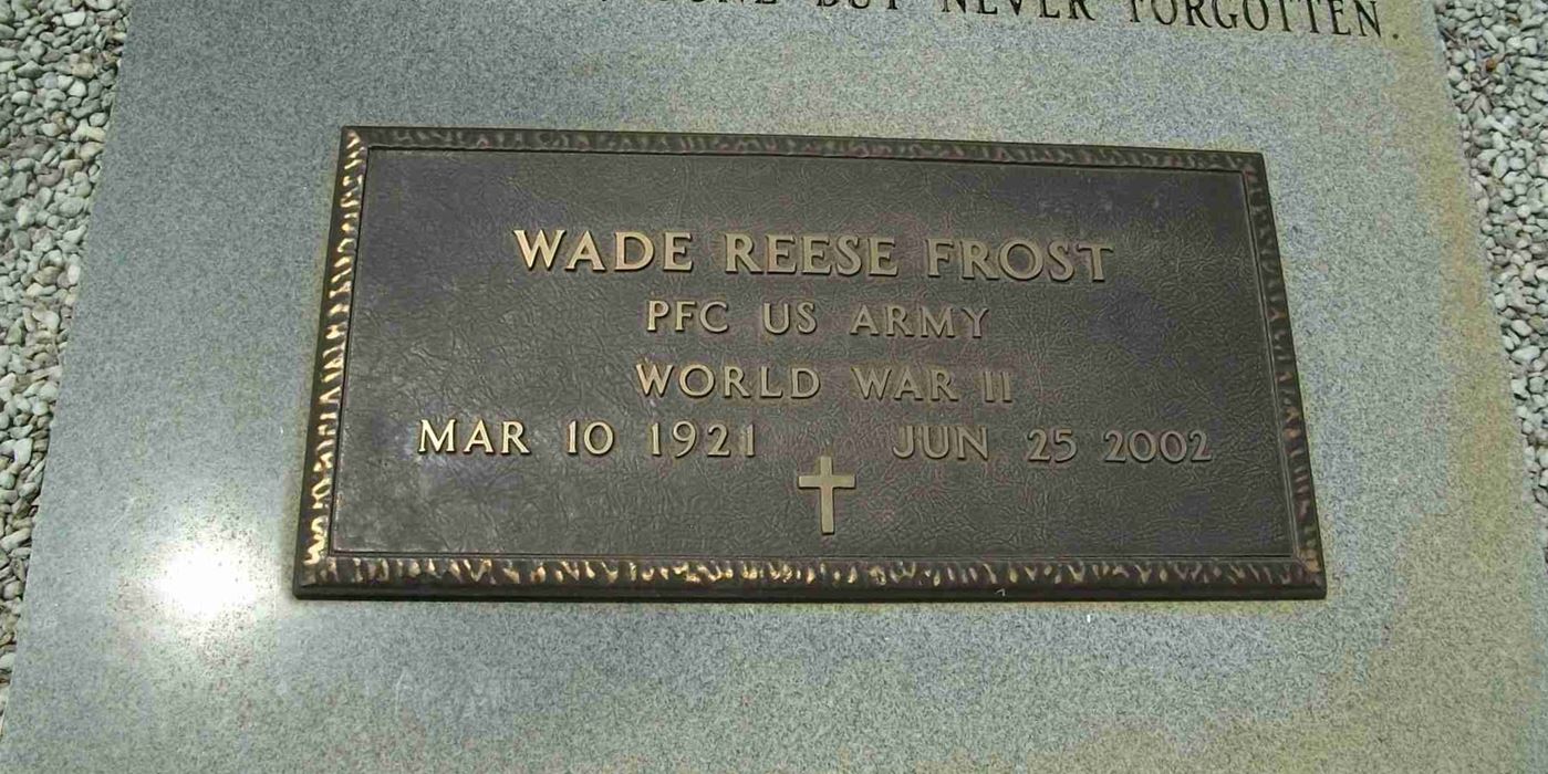 <i class="material-icons" data-template="memories-icon">account_balance</i><br/>Wade Reese Frost<br/><div class='remember-wall-long-description'>Wade Reese Frost - Private First Class - United States Army - World War II - March 10, 1921 - June 25, 2002</div><a class='btn btn-primary btn-sm mt-2 remember-wall-toggle-long-description' onclick='initRememberWallToggleLongDescriptionBtn(this)'>Learn more</a>