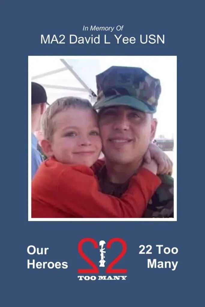 <i class="material-icons" data-template="memories-icon">chat_bubble</i><br/>David L Yee<br/><div class='remember-wall-long-description'>In Memory of MA2 David L Yee, a Navy veteran of 20 years 

#22TooMany#OurHeroesare#NeverForgotten</div><a class='btn btn-primary btn-sm mt-2 remember-wall-toggle-long-description' onclick='initRememberWallToggleLongDescriptionBtn(this)'>Learn more</a>