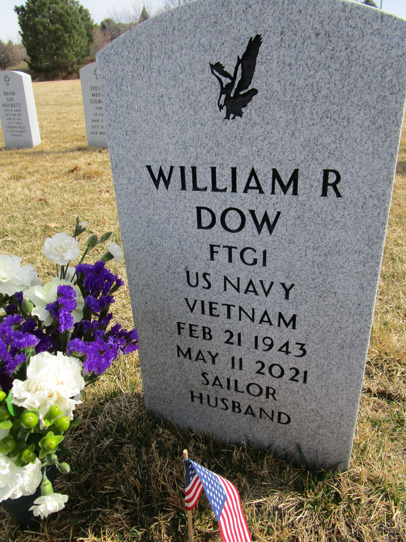 <i class="material-icons" data-template="memories-icon">stars</i><br/>William R Dow, Navy, FTG1<br/>Served from 1960 to 1969<br/>Born 2/21/1943<br/>Passed on 5/11/2021<br/>Posted by: Karen D.<br/><div class='remember-wall-long-description'>a well loved husband and patriot.</div><a class='btn btn-primary btn-sm mt-2 remember-wall-toggle-long-description' onclick='initRememberWallToggleLongDescriptionBtn(this)'>Learn more</a>