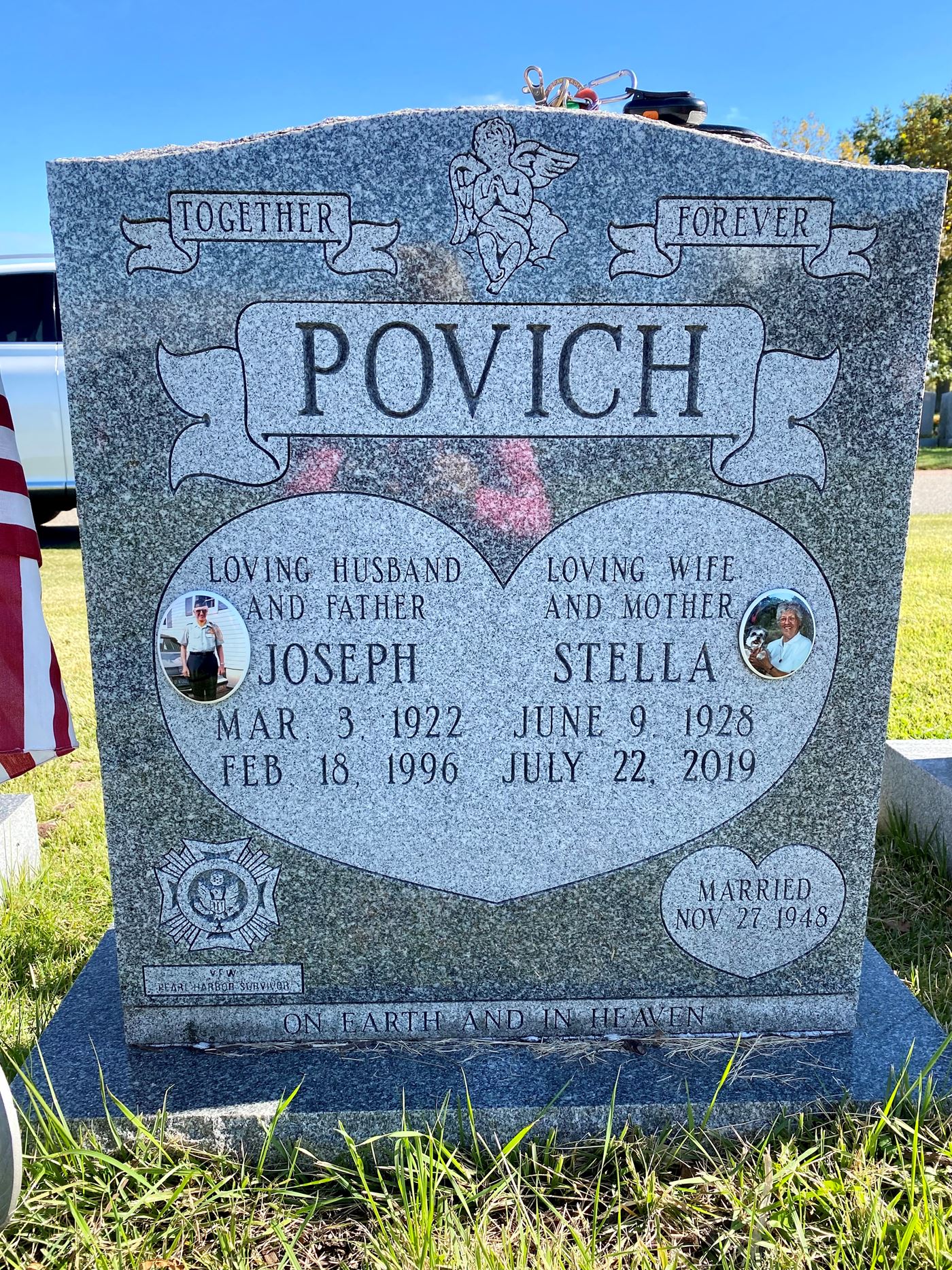 <i class="material-icons" data-template="memories-icon">account_balance</i><br/>Joseph  Povich, Army, Sergeant<br/>Served from 1940 to 1945<br/>Born 1/1/1922<br/>Passed on 1/1/1996<br/>Posted by: Carol P.<br/><div class='remember-wall-long-description'>In memory of my most patriotic and loving father, Joseph Povich who dedicated his life to our veterans. A Pearl Harbor Survivor.</div><a class='btn btn-primary btn-sm mt-2 remember-wall-toggle-long-description' onclick='initRememberWallToggleLongDescriptionBtn(this)'>Learn more</a>