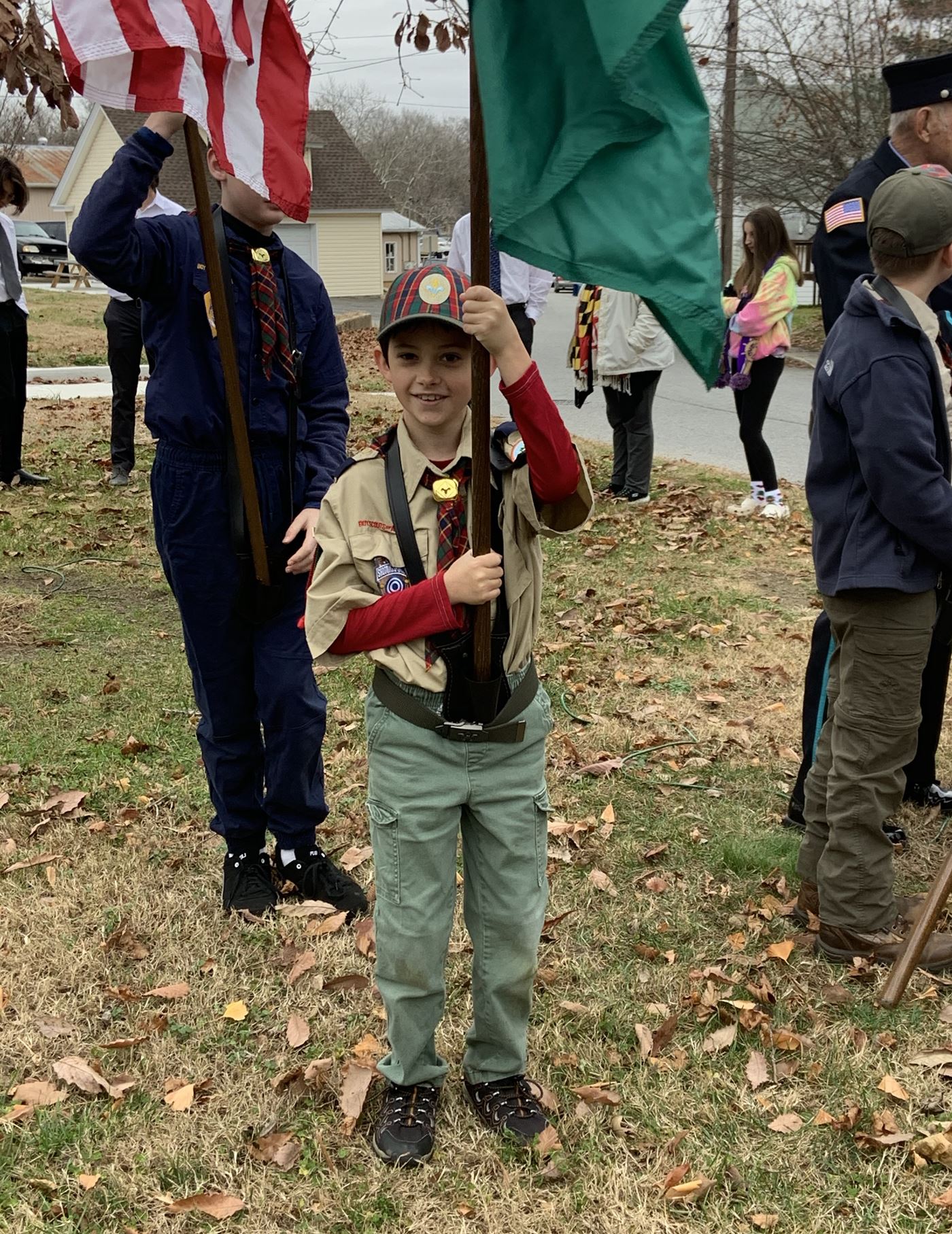 Older members of Ridgely Pack 264 were invited to be flag bearers during the wreath laying ceremony.