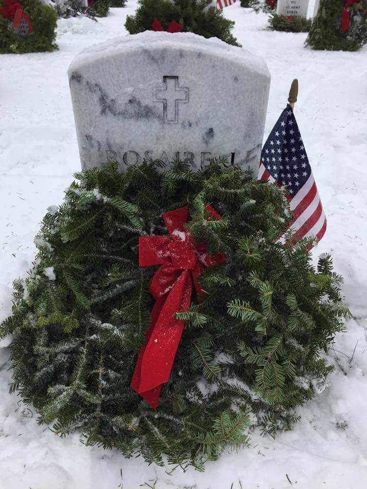 A Volunteer placed this wreath in honor and Remembrance at the State Veterans Cemetery in Middletown on national Wreaths Across America Day December 17, 2016