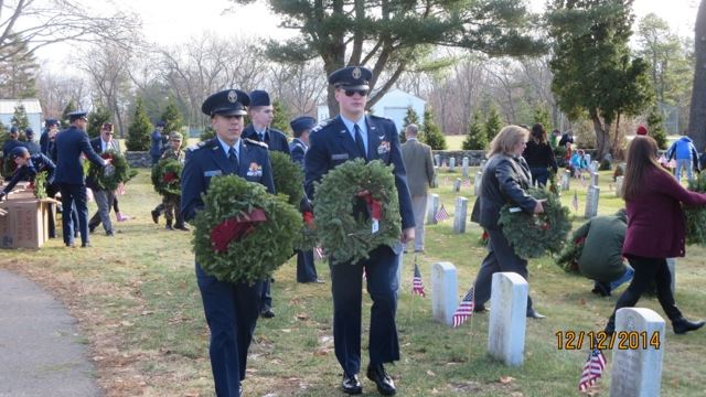 Former Cadet Commanders, C/Lt Col Jonathan Larios and C/Lt Brian Clancy, at the Wreath Laying Ceremony in 2014.