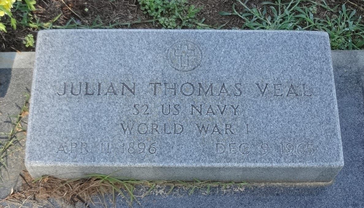 <i class="material-icons" data-template="memories-icon">account_balance</i><br/>Julian Thomas Veal<br/><div class='remember-wall-long-description'>Julian Thomas Veal - Seaman Class 2 - United States Navy - 
 World War I - April 11, 1896 - December 9, 1965</div><a class='btn btn-primary btn-sm mt-2 remember-wall-toggle-long-description' onclick='initRememberWallToggleLongDescriptionBtn(this)'>Learn more</a>