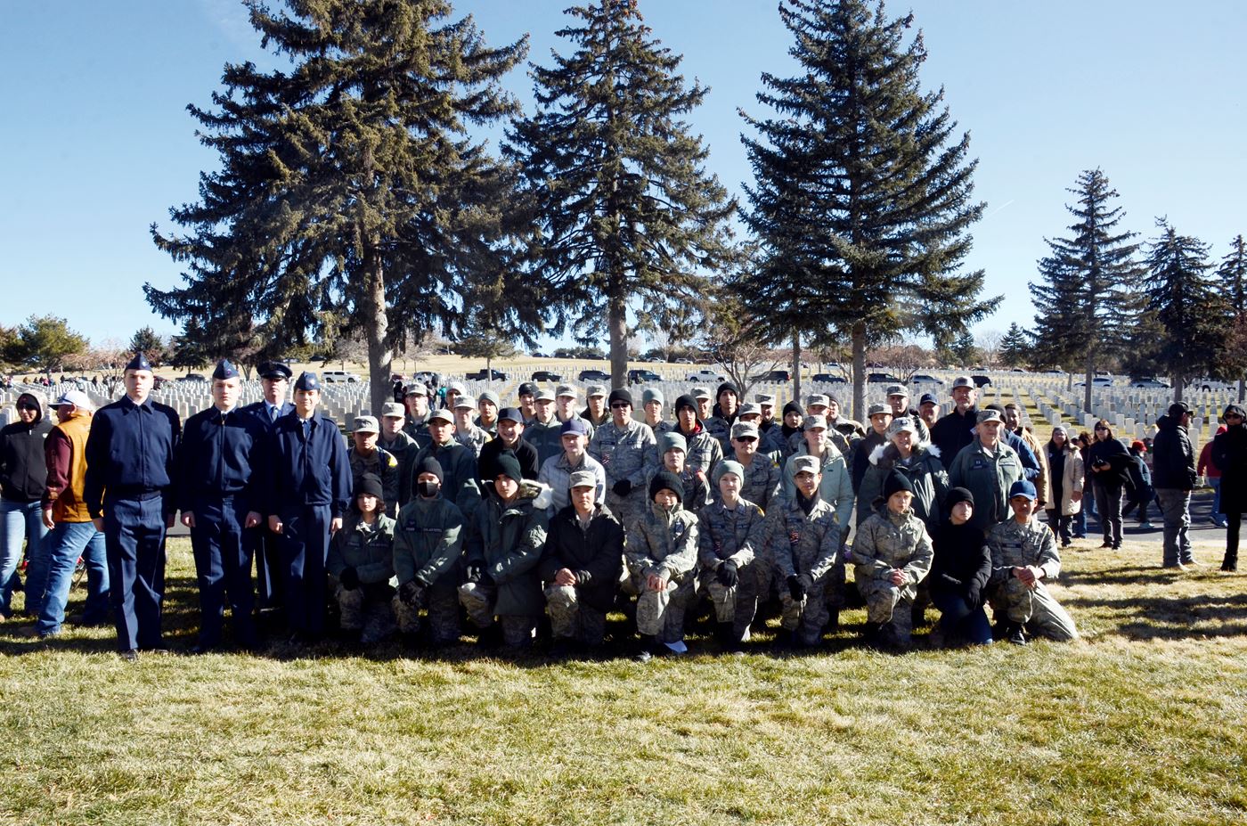 Cadet and Senior Members from Taos Composite Squadron (NM006), Eagle Composite Squadron, Los Alamos, Clovis, Spirit (NM083), and Santa Fe were honored to help place over 1,000 wreaths for grave specific sites (Not all members pictured).