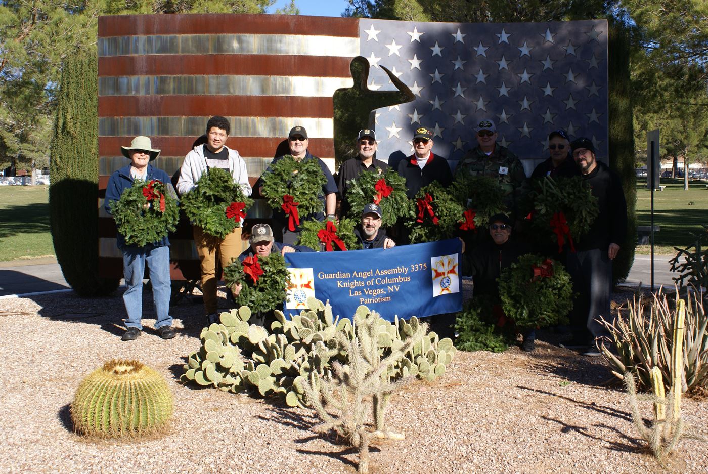 Annually Assembly 3375 and Council 8282 meet in front of the US Flag   near lot L at the SNVM cemetery.