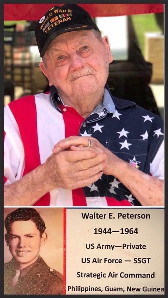 <i class="material-icons" data-template="memories-icon">chat_bubble</i><br/>Name Needed, Air Force, Staff Sargent<br/>Posted by: Tammy Peterson Sills<br/><div class='remember-wall-long-description'>In Memory of my Dad Walter E Peterson. WWII VETERAN. Served his country faithfully for 44 years. Love and miss you Daddy! ????</div><a class='btn btn-primary btn-sm mt-2 remember-wall-toggle-long-description' onclick='initRememberWallToggleLongDescriptionBtn(this)'>Learn more</a>