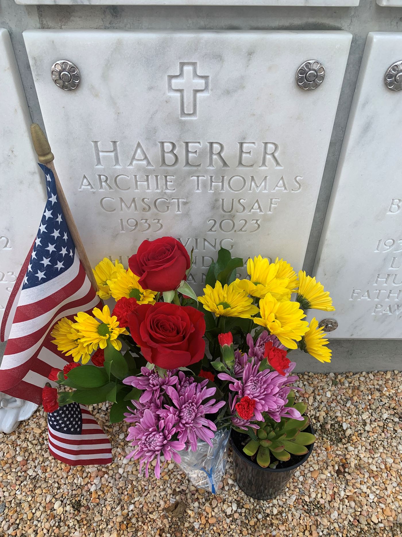 <i class="material-icons" data-template="memories-icon">account_balance</i><br/>Archie Haberer, Air Force<br/><div class='remember-wall-long-description'>In Memory of Archie T. Haberer, Chief Master Sgt, Air Force.</div><a class='btn btn-primary btn-sm mt-2 remember-wall-toggle-long-description' onclick='initRememberWallToggleLongDescriptionBtn(this)'>Learn more</a>