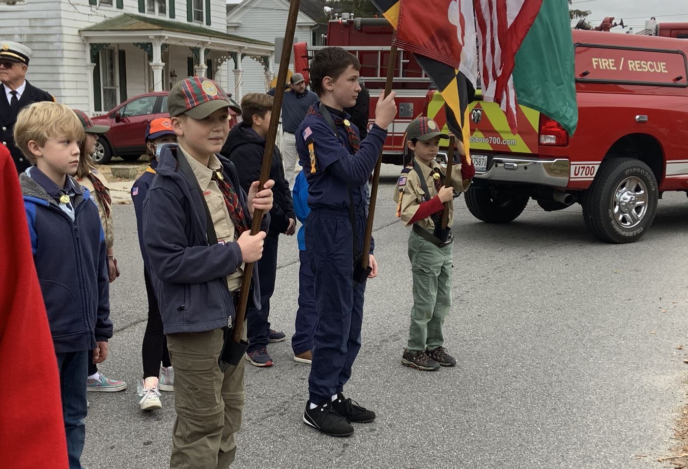 Older members of Pack 264 were invited to be flag bearers at the wreath laying ceremony.