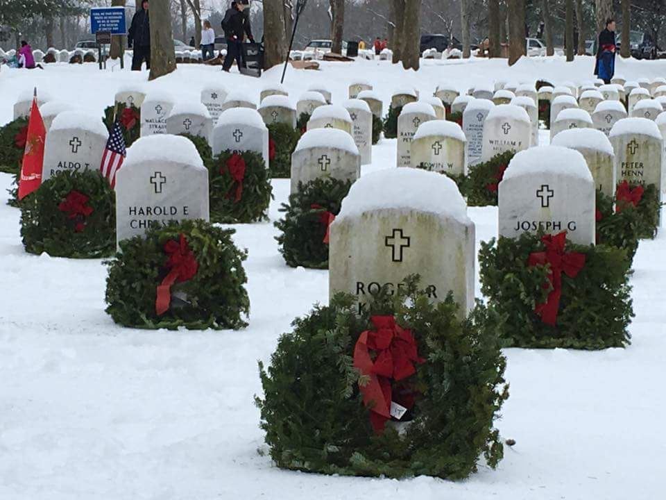 Volunteers placed wreaths  at the State Veterans Cemetery in Middletown on national Wreaths Across America Day December 17, 2016