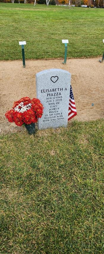 <i class="material-icons" data-template="memories-icon">account_balance</i><br/>Elisabeth  A  Piazza<br/><div class='remember-wall-long-description'>To my dearest wife Elisabeth A Piazza who stood by me during my service in Vietnam with the USAF 1968-1972. Knowing she was waiting for me when I returned from combat was a tremendous help in keeping me alive. Love forever from her husband, Captain James R Piazza.</div><a class='btn btn-primary btn-sm mt-2 remember-wall-toggle-long-description' onclick='initRememberWallToggleLongDescriptionBtn(this)'>Learn more</a>