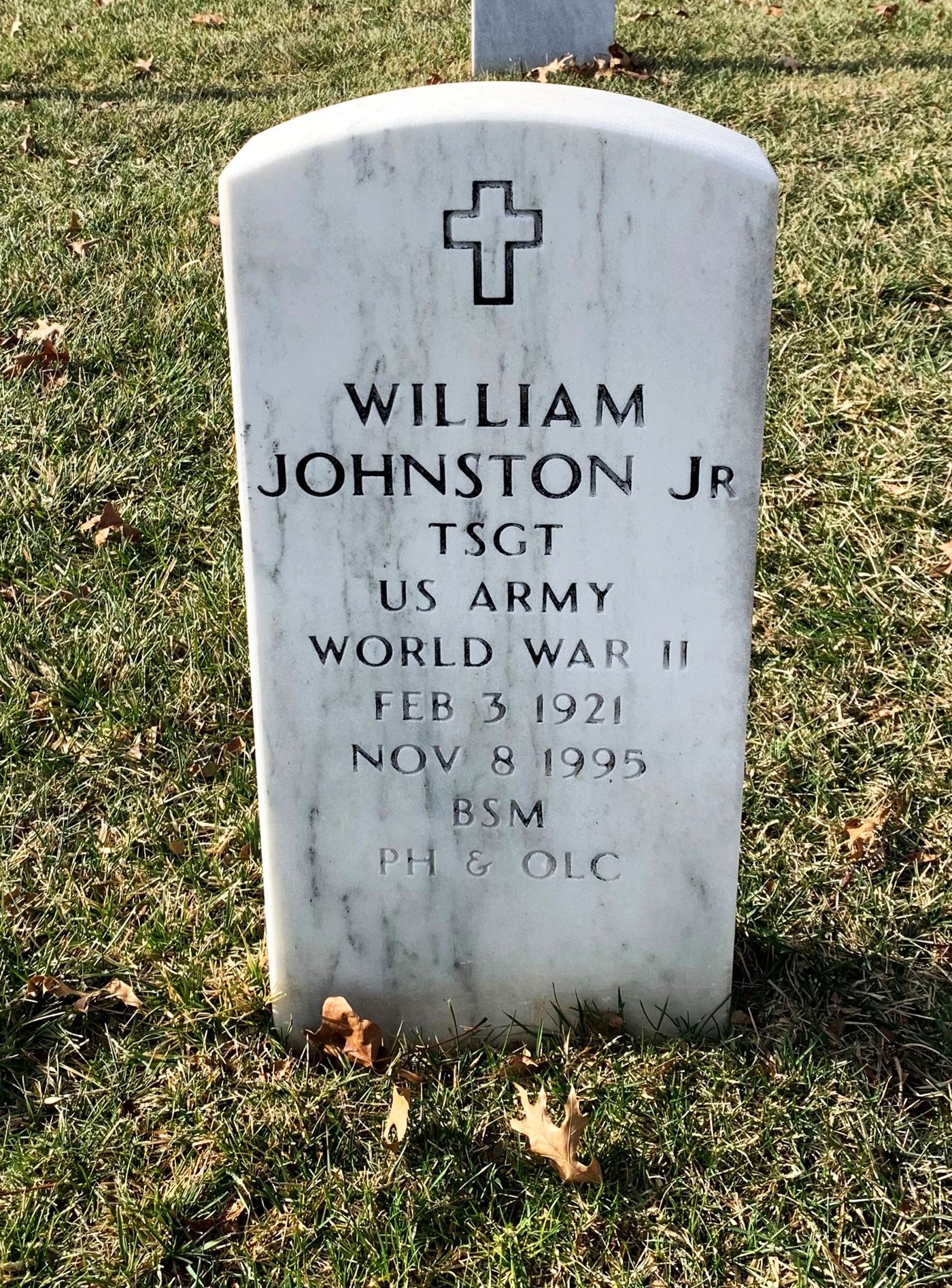 <i class="material-icons" data-template="memories-icon">account_balance</i><br/>William Johnston, Army<br/>Posted by: Philip Clingerman<br/><div class='remember-wall-long-description'>TSgt William Johnston, Jr.
94th Infantry - BS, PHOLC
Arlington National Cemetery, Section 67, Site 843
Gone, but not forgotten.</div><a class='btn btn-primary btn-sm mt-2 remember-wall-toggle-long-description' onclick='initRememberWallToggleLongDescriptionBtn(this)'>Learn more</a>