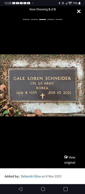 <i class="material-icons" data-template="memories-icon">account_balance</i><br/>Gale  Schneider, Army<br/><div class='remember-wall-long-description'>Thank for your service Uncle Gale.</div><a class='btn btn-primary btn-sm mt-2 remember-wall-toggle-long-description' onclick='initRememberWallToggleLongDescriptionBtn(this)'>Learn more</a>