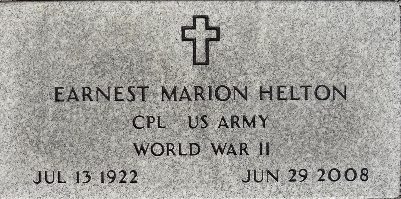 <i class="material-icons" data-template="memories-icon">account_balance</i><br/>Ernest Marion Helton<br/><div class='remember-wall-long-description'>Ernest Marion Helton - Corporal - United States Army - 
 World War II - July 13, 1922 - June 29, 2008</div><a class='btn btn-primary btn-sm mt-2 remember-wall-toggle-long-description' onclick='initRememberWallToggleLongDescriptionBtn(this)'>Learn more</a>