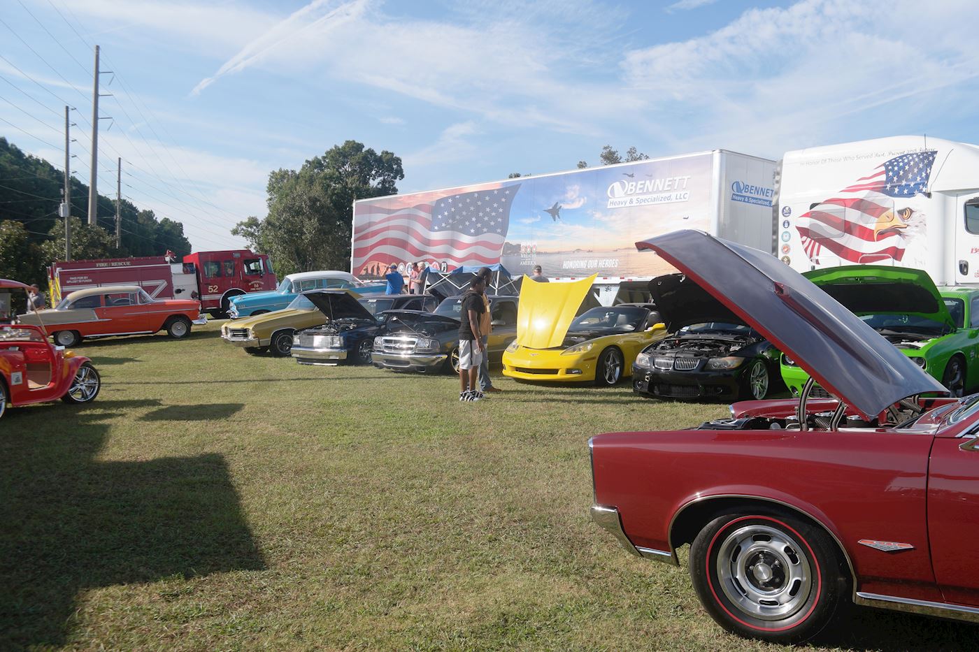 A car show was held on the front lawn to raise money for Wreaths Across America