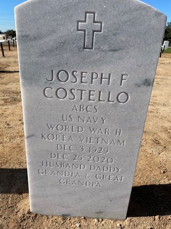 <i class="material-icons" data-template="memories-icon">message</i><br/>Joseph F  Costello, Navy<br/><div class='remember-wall-long-description'>Daddy Dear, we miss you every day. With love from your family.</div><a class='btn btn-primary btn-sm mt-2 remember-wall-toggle-long-description' onclick='initRememberWallToggleLongDescriptionBtn(this)'>Learn more</a>