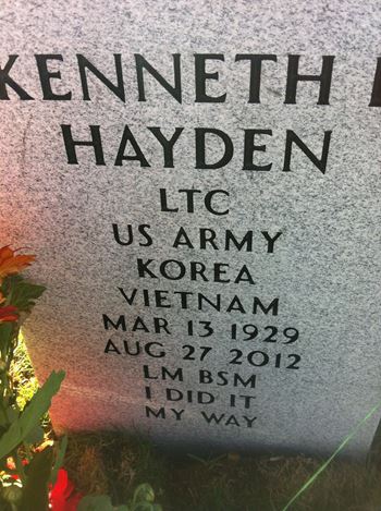 <i class="material-icons" data-template="memories-icon">account_balance</i><br/>Kenneth Hayden, Army<br/><div class='remember-wall-long-description'>Thank you for your service, Dad! You are greatly missed every day.</div><a class='btn btn-primary btn-sm mt-2 remember-wall-toggle-long-description' onclick='initRememberWallToggleLongDescriptionBtn(this)'>Learn more</a>