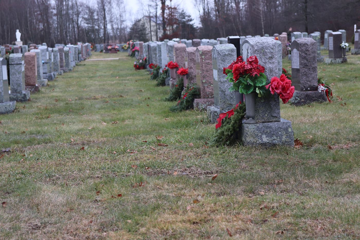 A row of Wreaths at St. Patrick's Cemetery