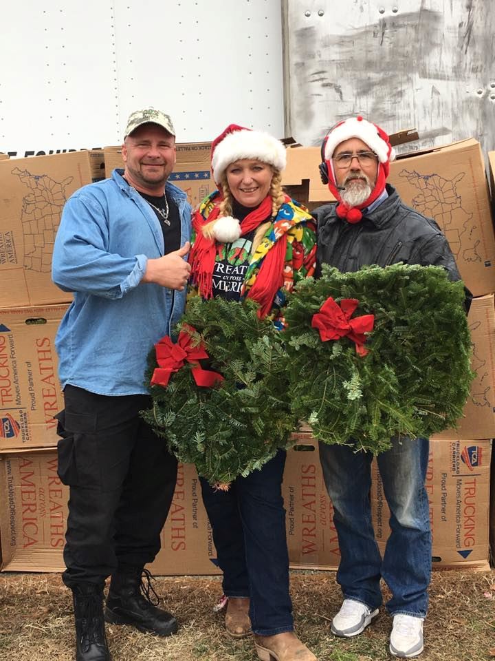 Truck delivery of the wreaths with Driver, Tim Bennett and Leisa Billington