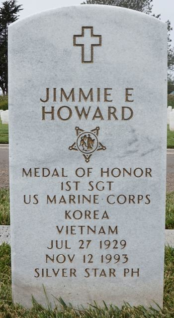 <i class="material-icons" data-template="memories-icon">stars</i><br/>Jimmie Earl Howard, Marine Corps<br/><div class='remember-wall-long-description'>JIMMIE EARL HOWARD

DETAILS

• RANK: STAFF SERGEANT (RANK AT TIME OF PRESENTATION: GUNNERY SERGEANT; HIGHEST RANK: FIRST SERGEANT)

• CONFLICT/ERA: VIETNAM WAR

• UNIT/COMMAND:
COMPANY C, 1ST RECONNAISSANCE BATTALION,
1ST MARINE DIVISION (REIN) FMF

• MILITARY SERVICE BRANCH: U.S. MARINE CORPS

• MEDAL OF HONOR ACTION DATE: JUNE 16, 1966

• MEDAL OF HONOR ACTION PLACE: NEAR CHU LAI, REPUBLIC OF VIETNAM

CITATION

For conspicuous gallantry and intrepidity at the risk of his life above and beyond the call of duty. G/Sgt. Howard and his 18-man platoon were occupying an observation post deep within enemy-controlled territory. Shortly after midnight a Viet Cong force of estimated battalion size approached the marines' position and launched a vicious attack with small-arms, automatic-weapons, and mortar fire. Reacting swiftly and fearlessly in the face of the overwhelming odds, G/Sgt. Howard skillfully organized his small but determined force into a tight perimeter defense and calmly moved from position to position to direct his men's fire. Throughout the night, during assault after assault, his courageous example and firm leadership inspired and motivated his men to withstand the unrelenting fury of the hostile fire in the seemingly hopeless situation. He constantly shouted encouragement to his men and exhibited imagination and resourcefulness in directing their return fire. When fragments of an exploding enemy grenade wounded him severely and prevented him from moving his legs, he distributed his ammunition to the remaining members of his platoon and proceeded to maintain radio communications and direct air strikes on the enemy with uncanny accuracy. At dawn, despite the fact that five men were killed and all but one wounded, his beleaguered platoon was still in command of its position. When evacuation helicopters approached his position, G/Sgt. Howard warned them away and called for additional air strikes and directed devastating small-arms fire and air strikes against</div><a class='btn btn-primary btn-sm mt-2 remember-wall-toggle-long-description' onclick='initRememberWallToggleLongDescriptionBtn(this)'>Learn more</a>