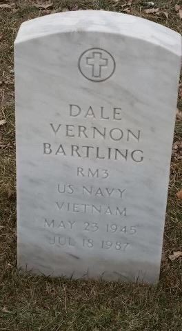 <i class="material-icons" data-template="memories-icon">account_balance</i><br/>Dale  Bartling , Navy, RM3<br/>Born 5/23/1945<br/>Passed on 7/18/1987<br/>Posted by: Peggy  Bartling<br/><div class='remember-wall-long-description'>
  In memory of Dale Vernon Bartling.</div><a class='btn btn-primary btn-sm mt-2 remember-wall-toggle-long-description' onclick='initRememberWallToggleLongDescriptionBtn(this)'>Learn more</a>