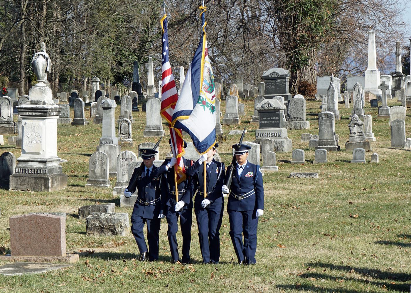 Jefferson High School Jr. Air Force ROTC Color Guards posts colors at the beginning of the ceremony.