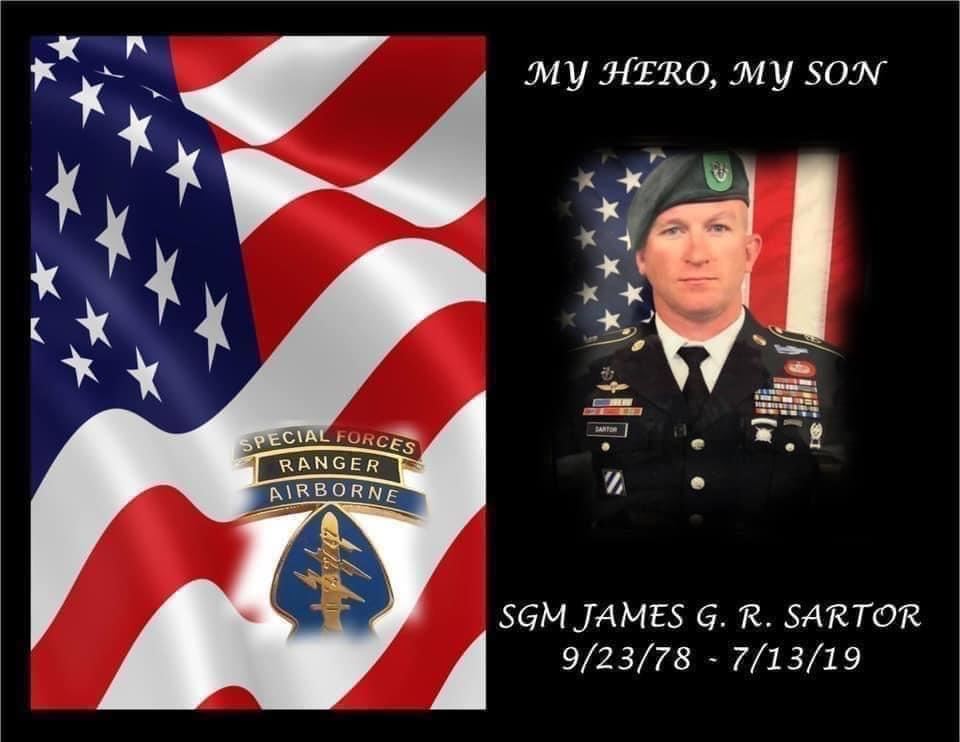 <i class="material-icons" data-template="memories-icon">account_balance</i><br/>James Gregory Ryan Sartor, Army, SGM<br/>Served from 2001 to 2019<br/>Posted by: Terri Pryor<br/><div class='remember-wall-long-description'>I love you my son, my hero! As long as I live you will be remembered! Love, Mom</div><a class='btn btn-primary btn-sm mt-2 remember-wall-toggle-long-description' onclick='initRememberWallToggleLongDescriptionBtn(this)'>Learn more</a>