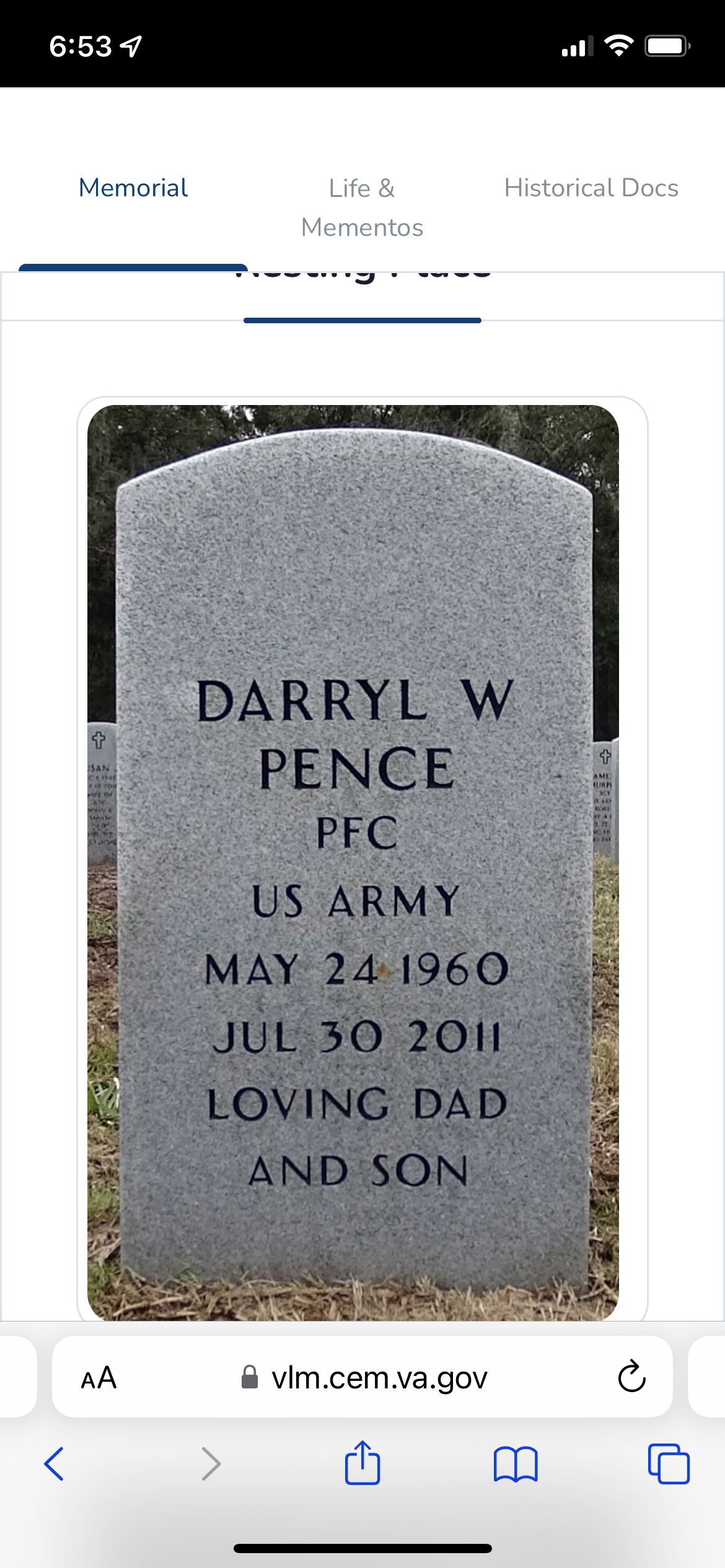 <i class="material-icons" data-template="memories-icon">cloud</i><br/>Darryl Pence, Army<br/><div class='remember-wall-long-description'>
  Merry Christmas Dad!</div><a class='btn btn-primary btn-sm mt-2 remember-wall-toggle-long-description' onclick='initRememberWallToggleLongDescriptionBtn(this)'>Learn more</a>