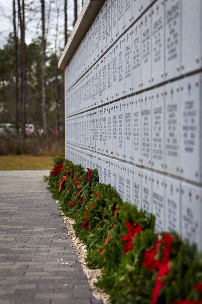 Wreaths placed on the Columbarium to remember and honor those veterans.