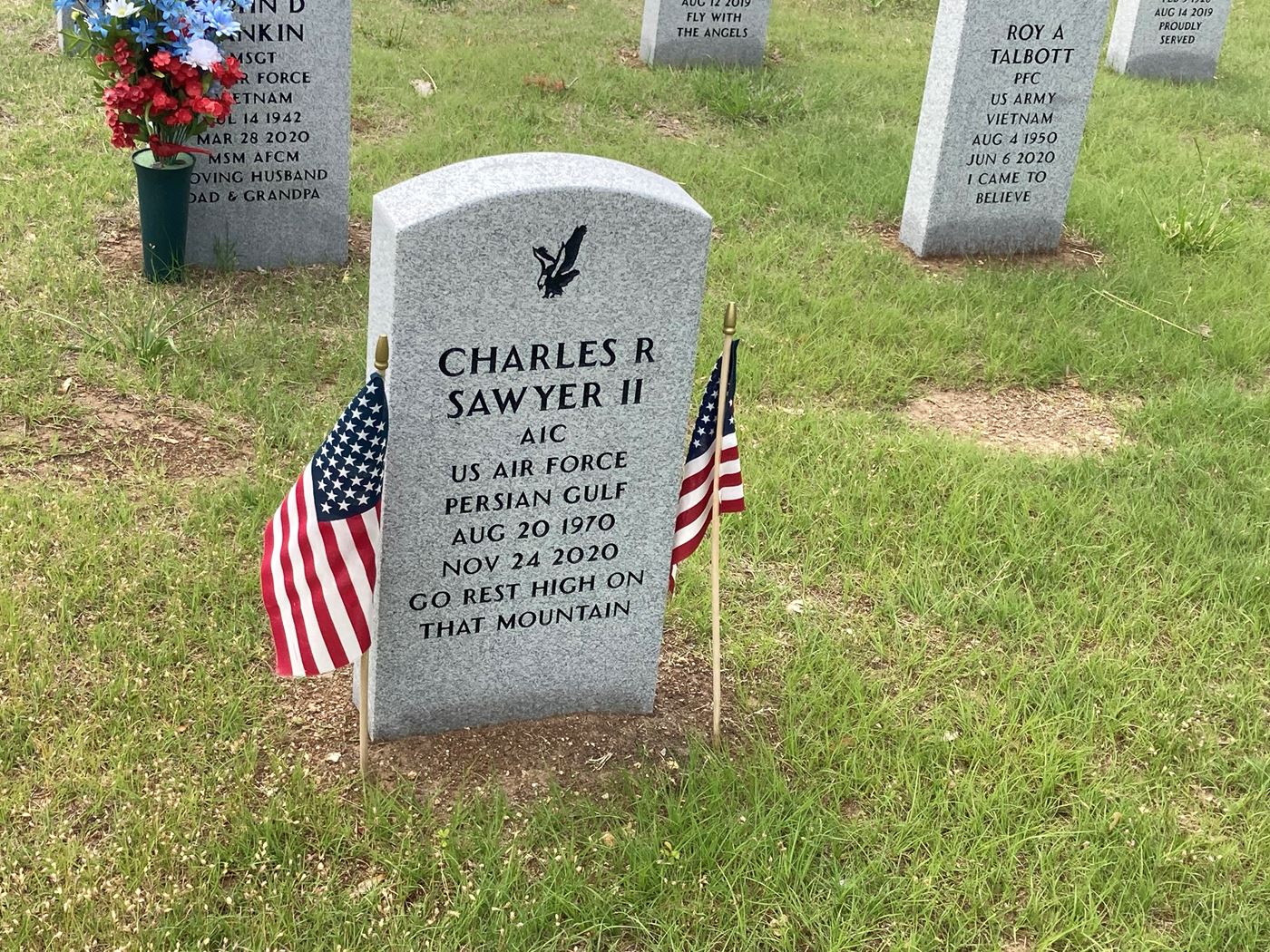 <i class="material-icons" data-template="memories-icon">account_balance</i><br/>Charles Sawyer, Air Force, A1C<br/>Born 8/20/1970<br/>Passed on 11/23/2020<br/>Posted by: Rosie Britton<br/><div class='remember-wall-long-description'>In remembrance of Charles R (Chucky) Sawyer ll.
  Haysville, Ks 1970-2020</div><a class='btn btn-primary btn-sm mt-2 remember-wall-toggle-long-description' onclick='initRememberWallToggleLongDescriptionBtn(this)'>Learn more</a>