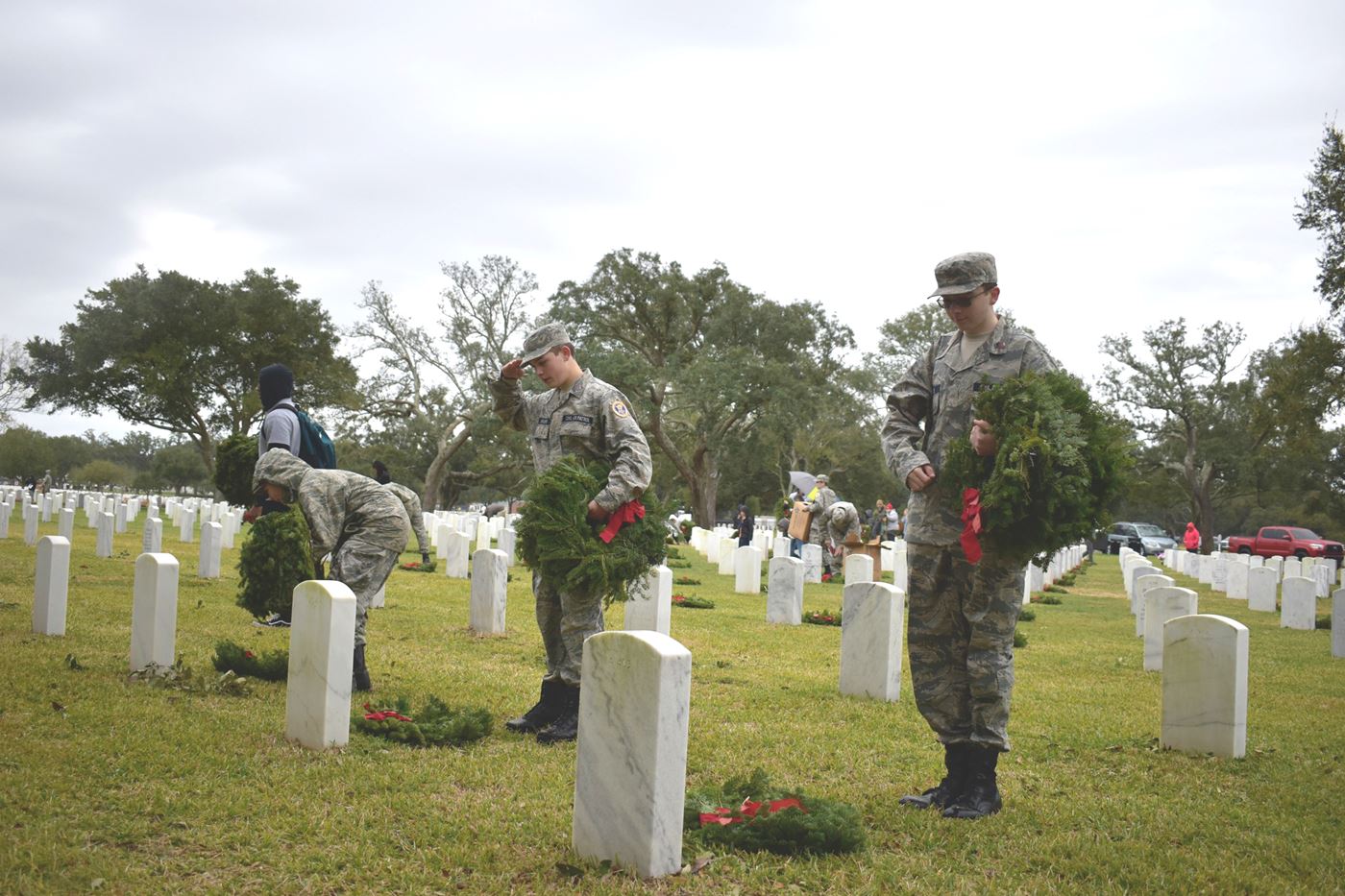 Cadets work as a team to ensure each wreath is placed with care and respect, paying tribute to the service and sacrifice of our veterans.