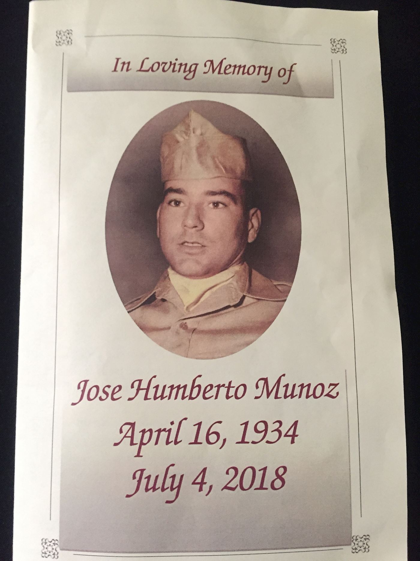 <i class="material-icons" data-template="memories-icon">stars</i><br/>Jose H. Munoz<br/><div class='remember-wall-long-description'>Dad,
  Thank you for your service to our country and for giving us our freedom.
  We honor you and all of the Veterans who served our country.
  You will never be forgotten.
  Your loving daughter,
  Nita M. Quintanilla</div><a class='btn btn-primary btn-sm mt-2 remember-wall-toggle-long-description' onclick='initRememberWallToggleLongDescriptionBtn(this)'>Learn more</a>