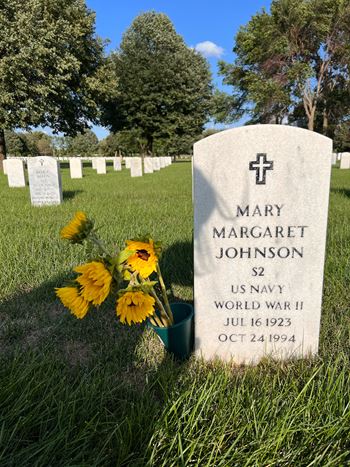 <i class="material-icons" data-template="memories-icon">favorite_border</i><br/>Mary Margaret Johnson, Navy<br/><div class='remember-wall-long-description'>
Please honor the memory of Mary Margaret Johnson, a World War II Wave who struggled with mental illness. May the Creator God heal and transform the world through his love and grace, grant us peace and hope for a future with him in his kingdom.</div><a class='btn btn-primary btn-sm mt-2 remember-wall-toggle-long-description' onclick='initRememberWallToggleLongDescriptionBtn(this)'>Learn more</a>