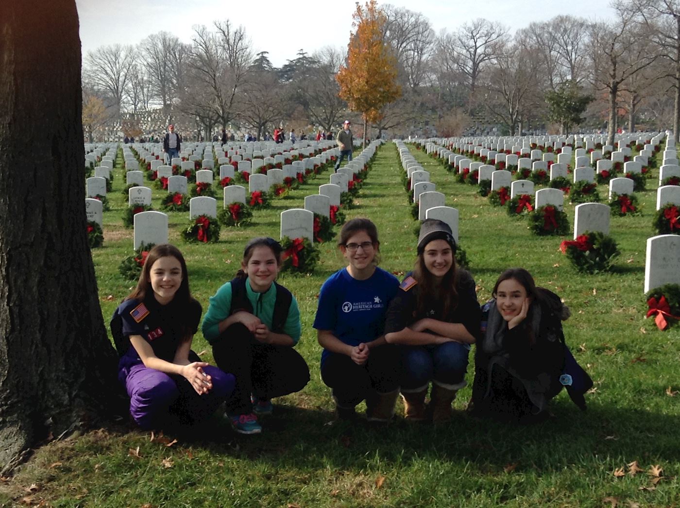 Members of American Heritage Girls Troop MD0134 at Arlington National Cemetery in 2015.