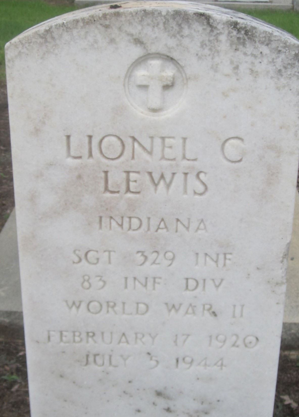 <i class="material-icons" data-template="memories-icon">cloud</i><br/>Lionel C. Lewis<br/><div class='remember-wall-long-description'>Lionel C. Lewis - Sergeant - 329th Infantry Division - World War II - February 17, 1920 - July 5, 1944</div><a class='btn btn-primary btn-sm mt-2 remember-wall-toggle-long-description' onclick='initRememberWallToggleLongDescriptionBtn(this)'>Learn more</a>