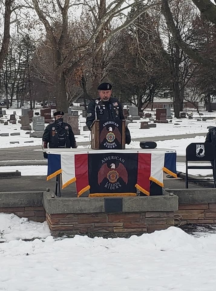 Legion Riders President Cliff Barker conducts the Wreath Dedication Ceremony