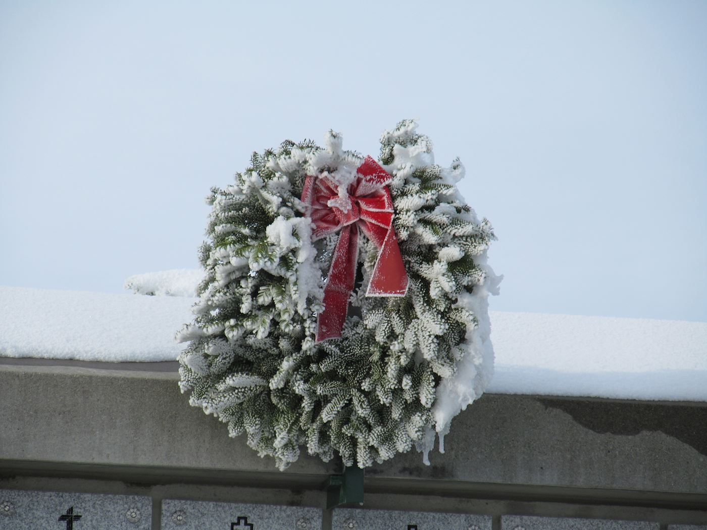 Frosty Day -- Wreath over Columbarium Wall