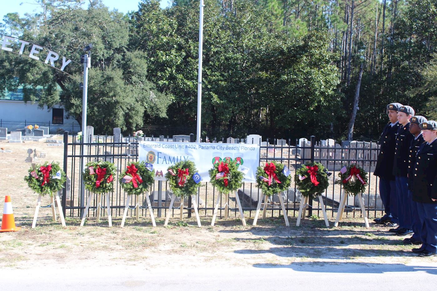 Wreaths representing all Service Branches & POW/MIA