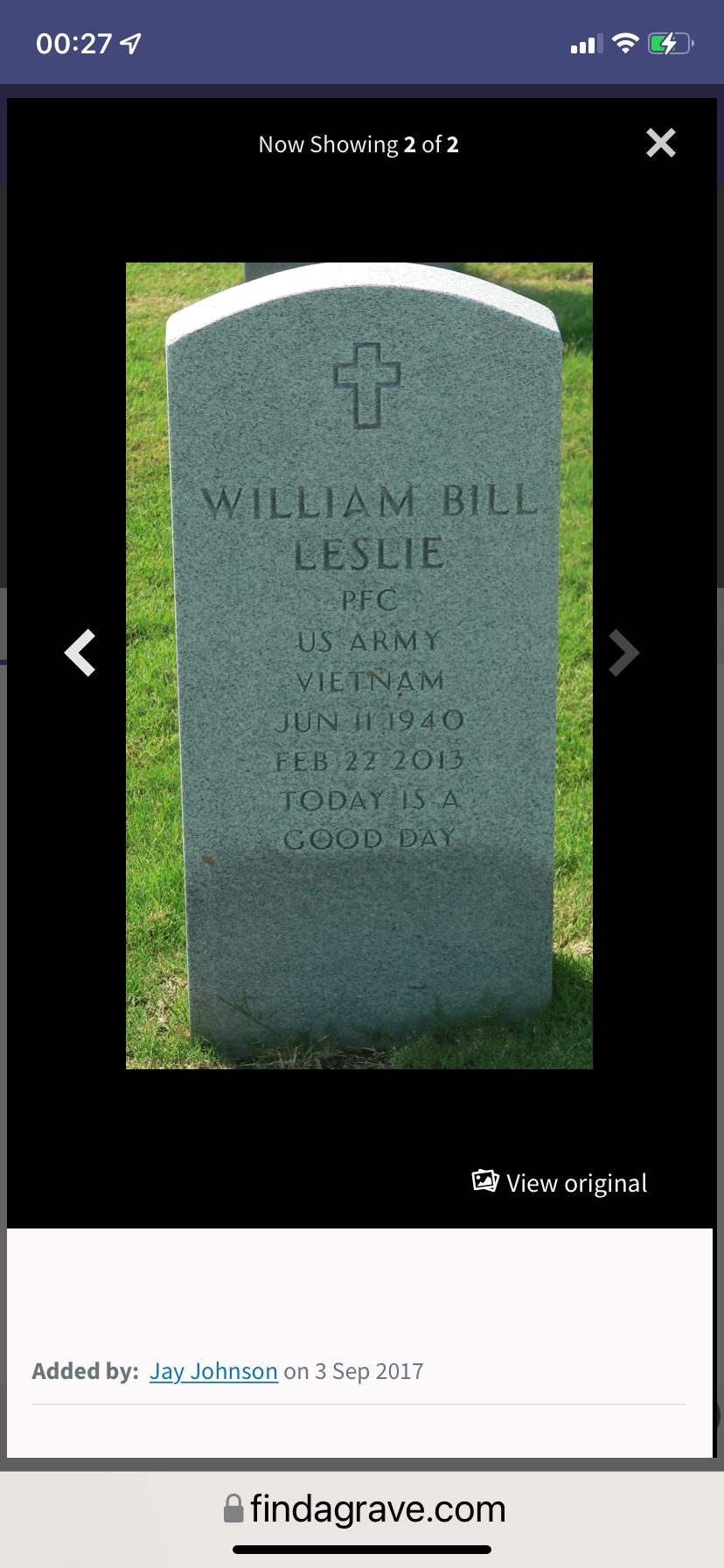 <i class="material-icons" data-template="memories-icon">account_balance</i><br/>William Leslie, Army, Private<br/>Served from 1963<br/>Passed on 2/22/2013<br/>Posted by: Shelly F.<br/><div class='remember-wall-long-description'>
  To my sweet dad. There’s not a day that goes by that I don’t think of you. I love you.
 Shelly</div><a class='btn btn-primary btn-sm mt-2 remember-wall-toggle-long-description' onclick='initRememberWallToggleLongDescriptionBtn(this)'>Learn more</a>