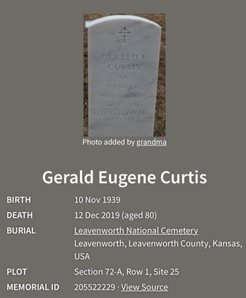 <i class="material-icons" data-template="memories-icon">cloud</i><br/>Gerald E Curtis, Navy<br/><div class='remember-wall-long-description'>Gerald E Curtis (US Navy). Beloved father, brother, friend. We miss you<3</div><a class='btn btn-primary btn-sm mt-2 remember-wall-toggle-long-description' onclick='initRememberWallToggleLongDescriptionBtn(this)'>Learn more</a>