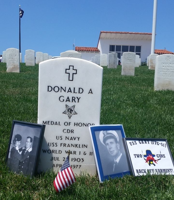 <i class="material-icons" data-template="memories-icon">chat_bubble</i><br/>Donald A Gary, Navy, Commander <br/>Born 7/3/1903<br/>Passed on 4/9/1977<br/>Posted by: Barbara Channell<br/><div class='remember-wall-long-description'>World War II Medal of Honor Recipient. He received the award from President Harry S. Truman at the White House on January 23, 1946 for his actions as a lieutenant junior grade aboard the Naval aircraft carrier USS Franklin in the Seto Inland Sea near Kobe, Japan on March 19, 1945. He enlisted in the US Navy in December 1919 and served continuously in the enlisted ranks until November 1943, when he received a commission as a lieutenant, junior grade. He was then assigned to the Third Naval District and as an inspector of machinery at the Babcock and Wilcox and in December 1944, he was assigned to the Navy aircraft carrier USS Franklin as an engineering officer. On March 19, 1945 the USS Franklin was severely damaged by a Japanese air attack when he discovered there were 300 men trapped in a blackened mess compartment and, finding an exit, he kept returning to lead groups out of harm's way. He later organized and led firefighting parties to battle the inferno on the hangar deck and entered number three fireroom to raise steam in one of the boilers, braving extreme hazards in so doing. Following the war, he remained with the USS Franklin until it was decommissioned in 1947. He then took a post with the Naval Disciplinary Barracks at Terminal Island, California, where he served until his retirement at the rank of commander in June 1950. In 1983 the guided missile frigate USS Gary was named in honor. His Medal of Honor citation reads: "For conspicuous gallantry and intrepidity at the risk of his life above and beyond the call of duty as an Engineering Officer attached to the U.S.S. Franklin when that vessel was fiercely attacked by enemy aircraft during the operations against the Japanese Home Islands near Kobe, Japan, March 19, 1945. Stationed on the third deck when the ship was rocked by a series of violent explosions set off in her own ready bombs, rockets and ammunition by the hostile attack, Lieutenant Gary unhesitatingly risked his life to assist several hundred me</div><a class='btn btn-primary btn-sm mt-2 remember-wall-toggle-long-description' onclick='initRememberWallToggleLongDescriptionBtn(this)'>Learn more</a>