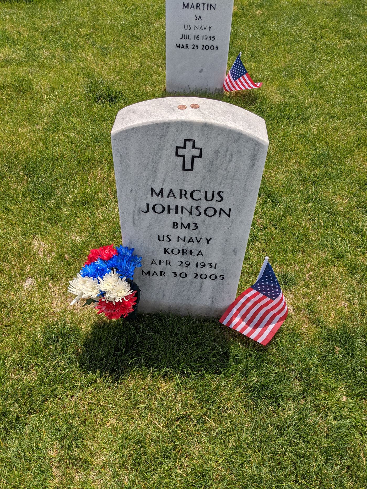 <i class="material-icons" data-template="memories-icon">account_balance</i><br/>Marcus Johnson, Navy<br/><div class='remember-wall-long-description'>Marcus Johnson, dear husband, wonderful Grandpa, with 5 great grandchildren he never got to meet. Rest in Peace, Dad.</div><a class='btn btn-primary btn-sm mt-2 remember-wall-toggle-long-description' onclick='initRememberWallToggleLongDescriptionBtn(this)'>Learn more</a>